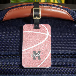 monogrammed sports gifts girls pink basketball luggage tag