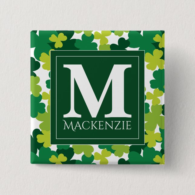 Monogrammed St. Patrick's Day Shamrocks 15 Cm Square Badge (Front)