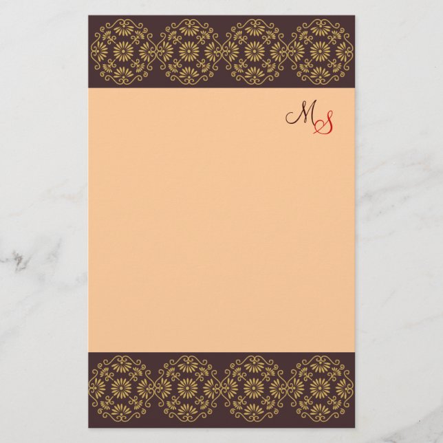 Monogrammed Stationery Gold on Brown (Front)
