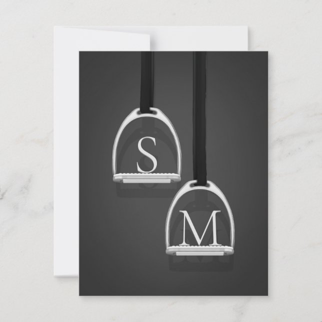 Monogrammed Stirrup Irons Dark Grey Equestrian Card (Front)
