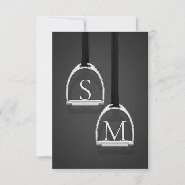 Monogrammed Stirrup Irons Dark Grey Equestrian Thank You Card (Front)