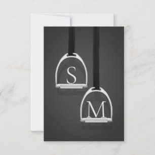 Monogrammed Stirrup Irons Dark Grey Equestrian Thank You Card