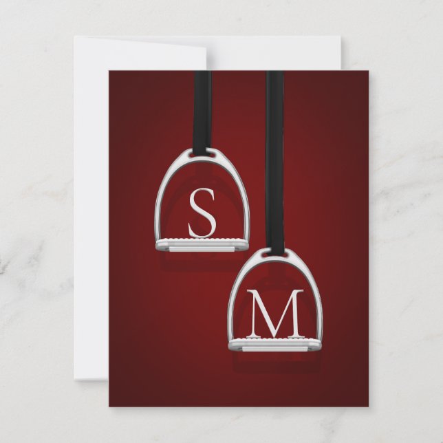Monogrammed Stirrup Irons Dark Red Equestrian Card (Front)