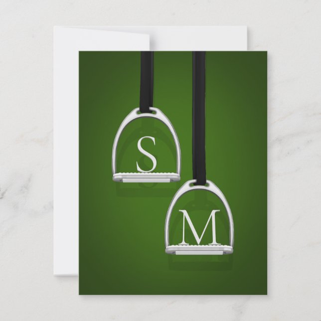 Monogrammed Stirrup Irons Hunter Green Equestrian Card (Front)
