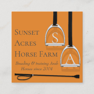 Monogrammed Stirrup Irons Orange Equestrian Square Business Card