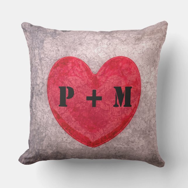 Monogrammed Stonewashed Heart Outdoor Cushion (Front)
