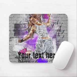 Monogrammed Street art jumping girl Birthday Grey Mouse Pad