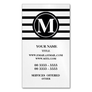 Monogrammed Stripes Pattern Black and White Magnetic Business Card