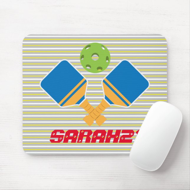Monogrammed stripes Pickleball player Blue green Mouse Pad (With Mouse)