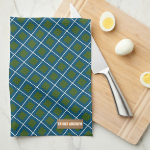 Monogrammed stylish diamond pattern blue family tea towel