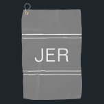 Monogrammed Stylish Golfer Elegant Modern Grey Golf Towel<br><div class="desc">Classic design features custom monogrammed initials in white shadowed font on a grey background centred between double matching stripes. Customise with the easy-to-use template. Be sure to see our integrated collection of coordinating colours and golf accessories on other matching products in the collection link at the bottom of this listing....</div>