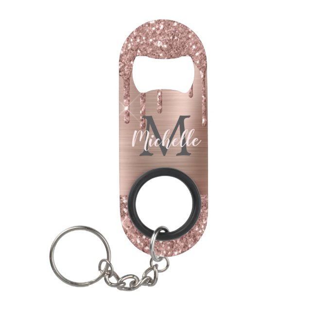 Monogrammed Stylish Rose Gold Glitter Drips  (Front)