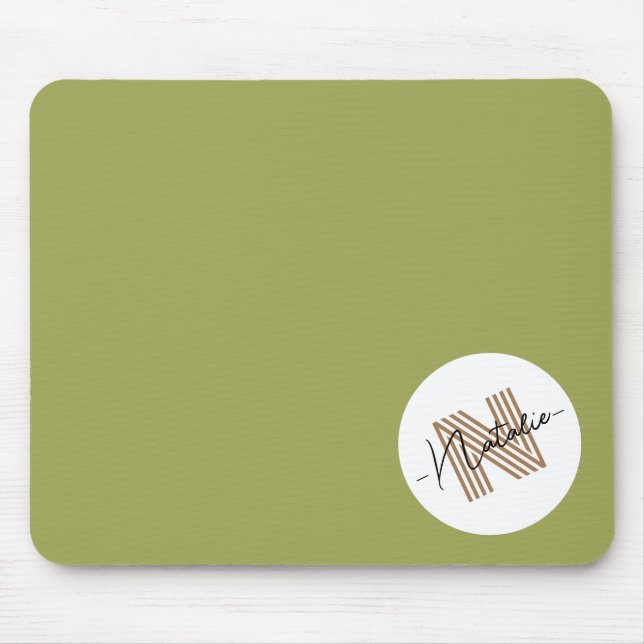 Monogrammed Stylish simple design Natural olive Mouse Pad (Front)
