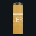 Monogrammed Stylish Travel Drinkware Yellow White Thermal Tumbler<br><div class="desc">Three Initial Monogrammed thermal tumblers are timeless, classic and stylish. Perfect for hot and cold beverages! Our Unique design is the perfect personalized gift for that special occasion. Shop our integrated collection of coordinating colors and golf - sports accessories. Custom personal monogrammed initials are added to a golden yellow background...</div>