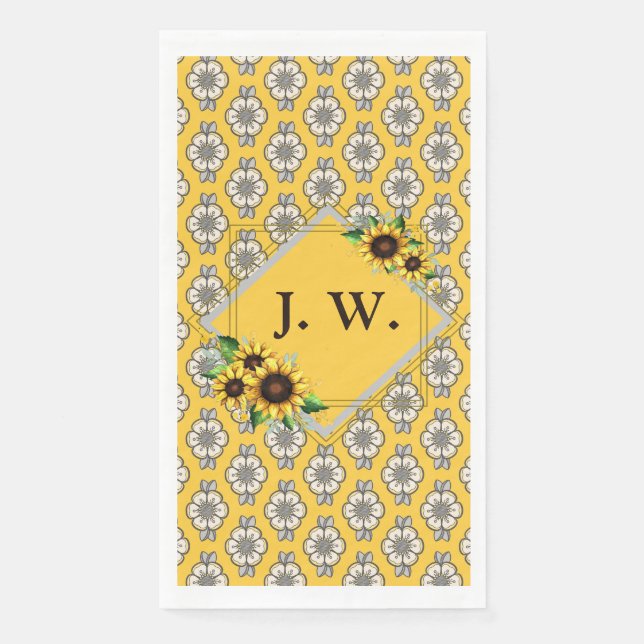 Monogrammed Sunflower Paper Napkin (Front)