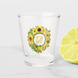 Monogrammed Sunflowers Pattern Decorative Shot Glass