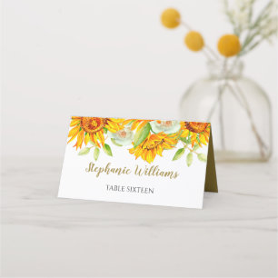 Monogrammed Sunflowers Place Card
