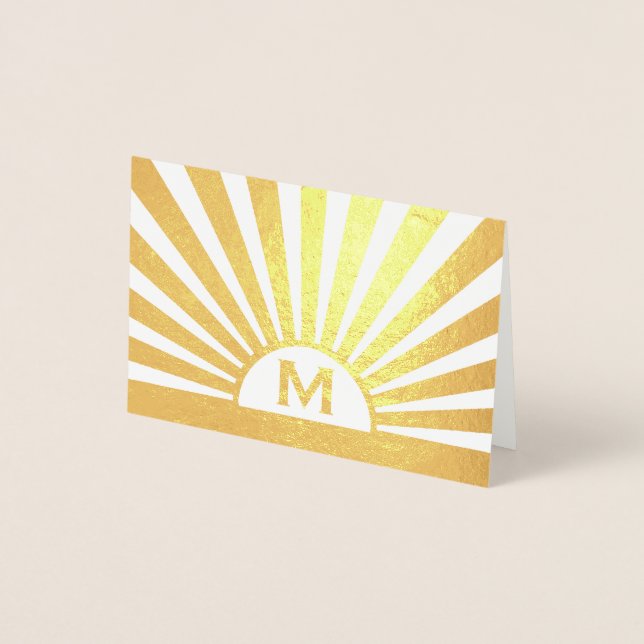 Monogrammed Sunrise Simple Elegant Folded Note Foil Card (Front)