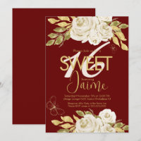 Monogrammed Sweet 16 Ivory Rose Pink Florals Wine
