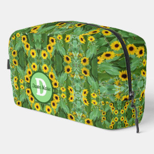 Monogrammed Swirls of Sunflowers Printed Dopp Kit