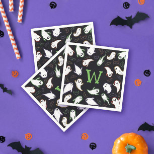 Monogrammed Swooping Ghosts & Bats Halloween Party Napkin