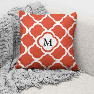 Monogrammed Tangerine Moroccan Quatrefoil  Cushion
