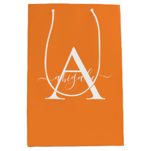Monogrammed Tangerine Orange Minimalist Elegant Medium Gift Bag