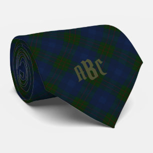 Monogrammed Tartan Blue & Green Plaid Tie