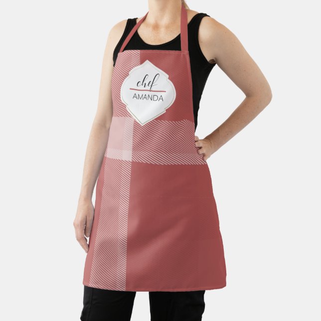 Monogrammed Tartan Red Burgundy Apron (Insitu)