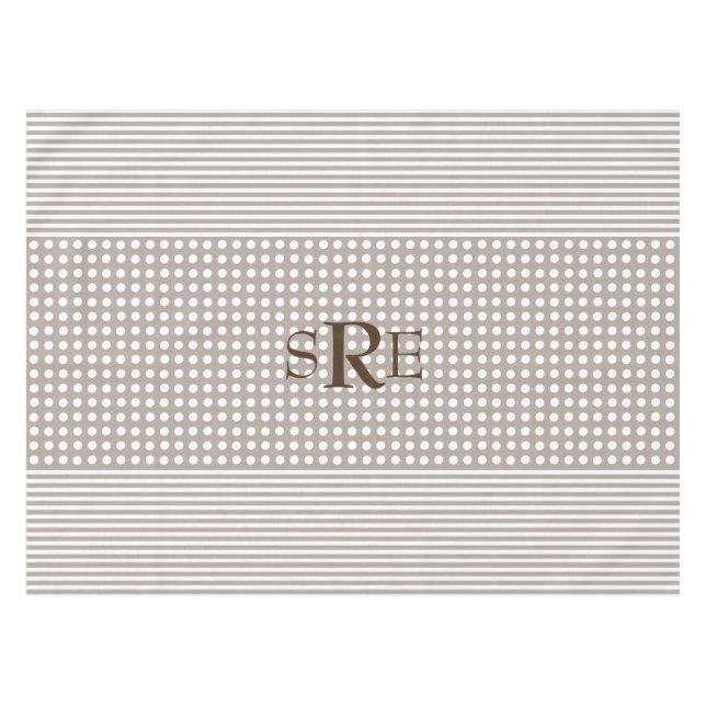 Monogrammed Taupe and White Table Cloth (Front (Horizontal))