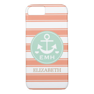 MONOGRAMMED TEAL AND CORAL ANCHOR iPhone 8/7 CASE