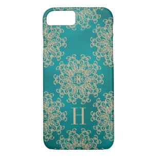 Monogrammed Teal and Gold Exotic Medallion Case-Mate iPhone Case