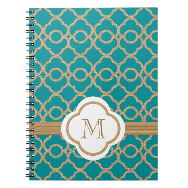 Monogrammed Teal and Gold Moroccan Notebook (Front)