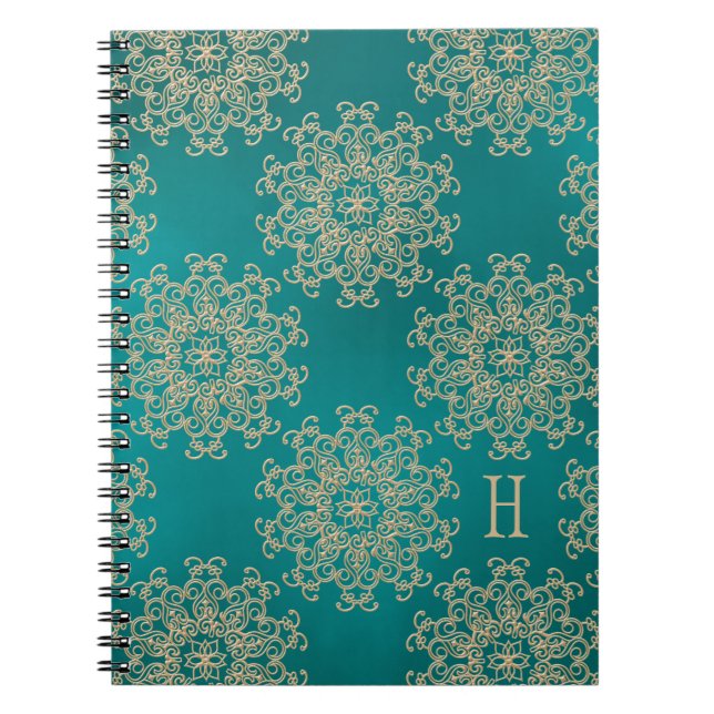 Monogrammed Teal and Gold Notebook Journal (Front)