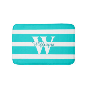 Monogrammed Teal and White Bath Mat