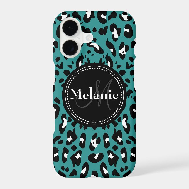 Monogrammed Teal Black White Leopard Pattern (Back)