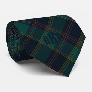 Monogrammed Teal, Blue, Red & Gold Plaid Tie