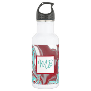 Monogrammed Teal, Burgundy, Red and White Marble 532 Ml Water Bottle