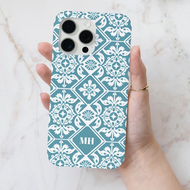 Monogrammed Teal Geometric Pattern with Initials Case-Mate iPhone Case (Monogrammed Teal Geometric Pattern with Initials Case-Mate iPhone Case)