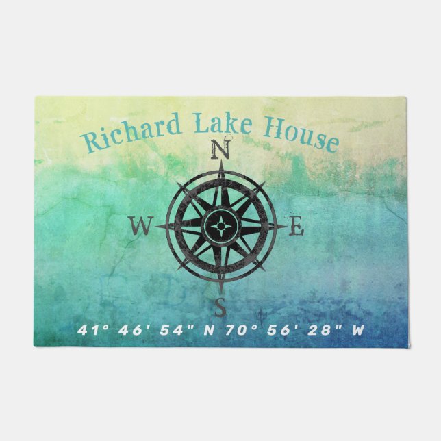 Monogrammed Teal Ombre Sea Doormat (Front)