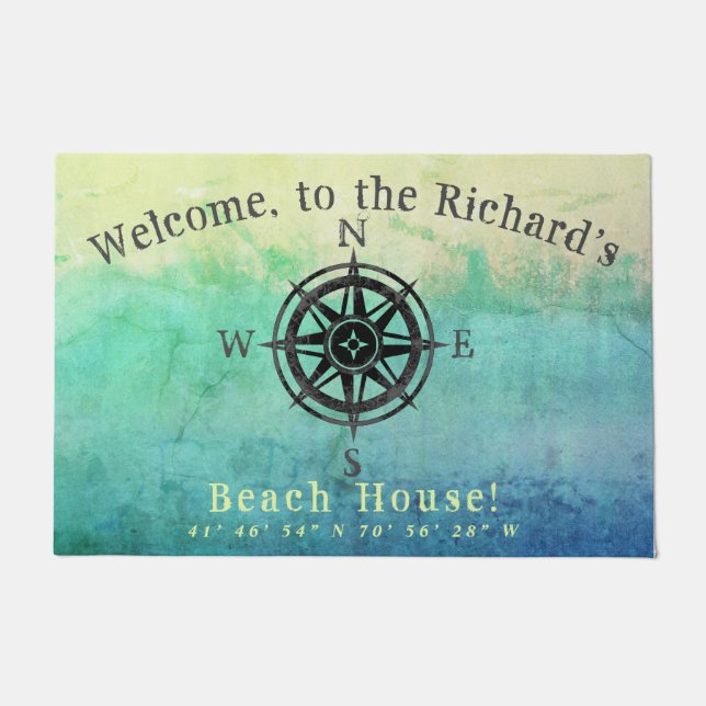 Monogrammed Teal Ombre Sea Doormat (Front)