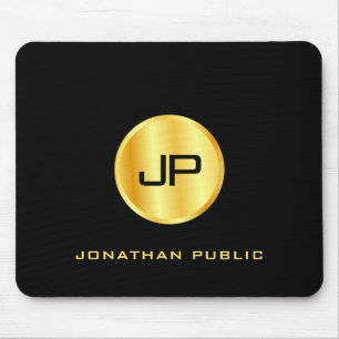 Monogrammed Template Elegant Black And Gold Mouse Pad