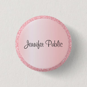 Monogrammed Template Trendy Rose Gold Glitter Look 3 Cm Round Badge
