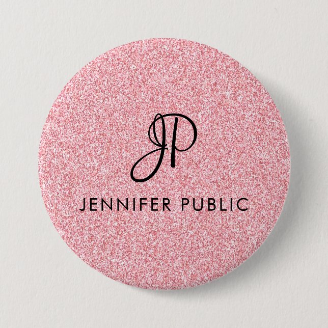 Monogrammed Template Trendy Rose Gold Glitter Look 7.5 Cm Round Badge (Front)
