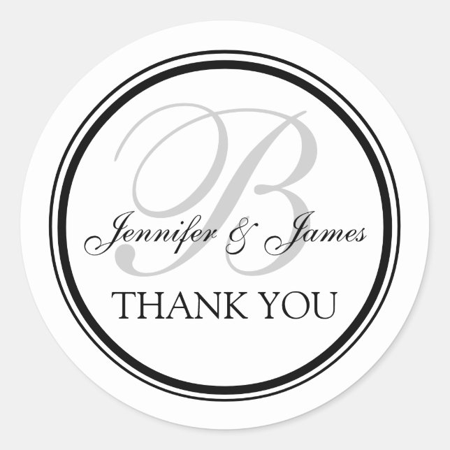 Monogrammed Thank You for Weddings Classic Round Sticker (Front)