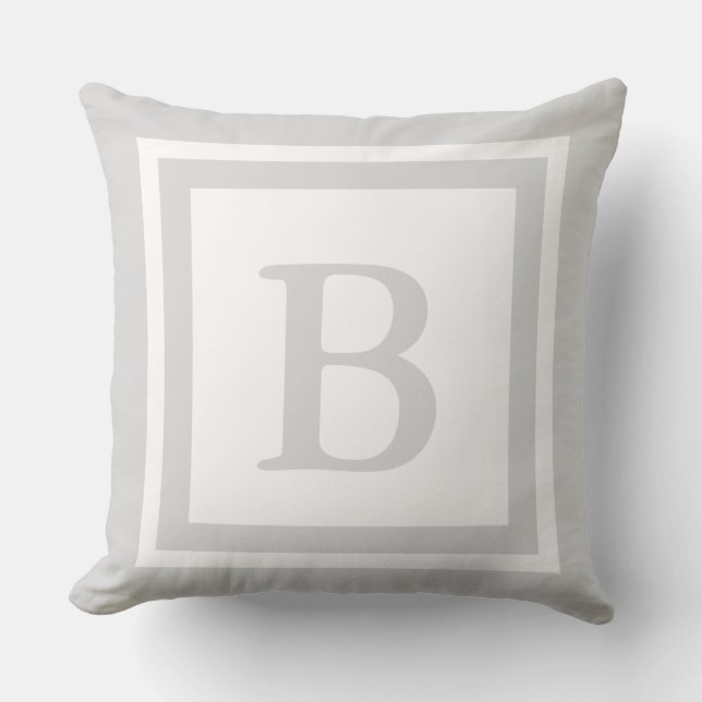 Monogrammed Throw Pillow - Gray & White (Front)