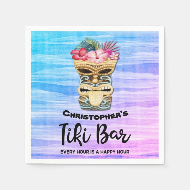 Monogrammed Tiki Bar Party Napkins (Front)