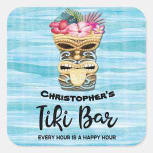 Monogrammed Tiki Bar Square Sticker