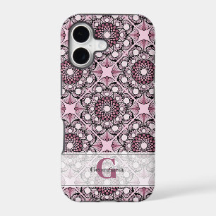 Monogrammed Tile Dusky Rose Cherry Blossom Mandala