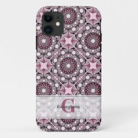 Monogrammed Tile Dusky Rose Cherry Blossom Mandala